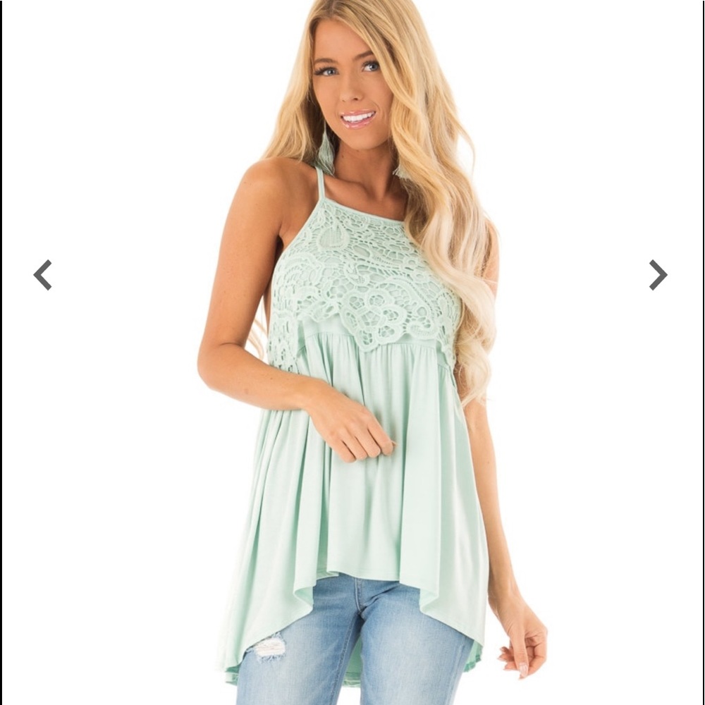 Seafoam Sleeveless Top With Crochet Lace Detail